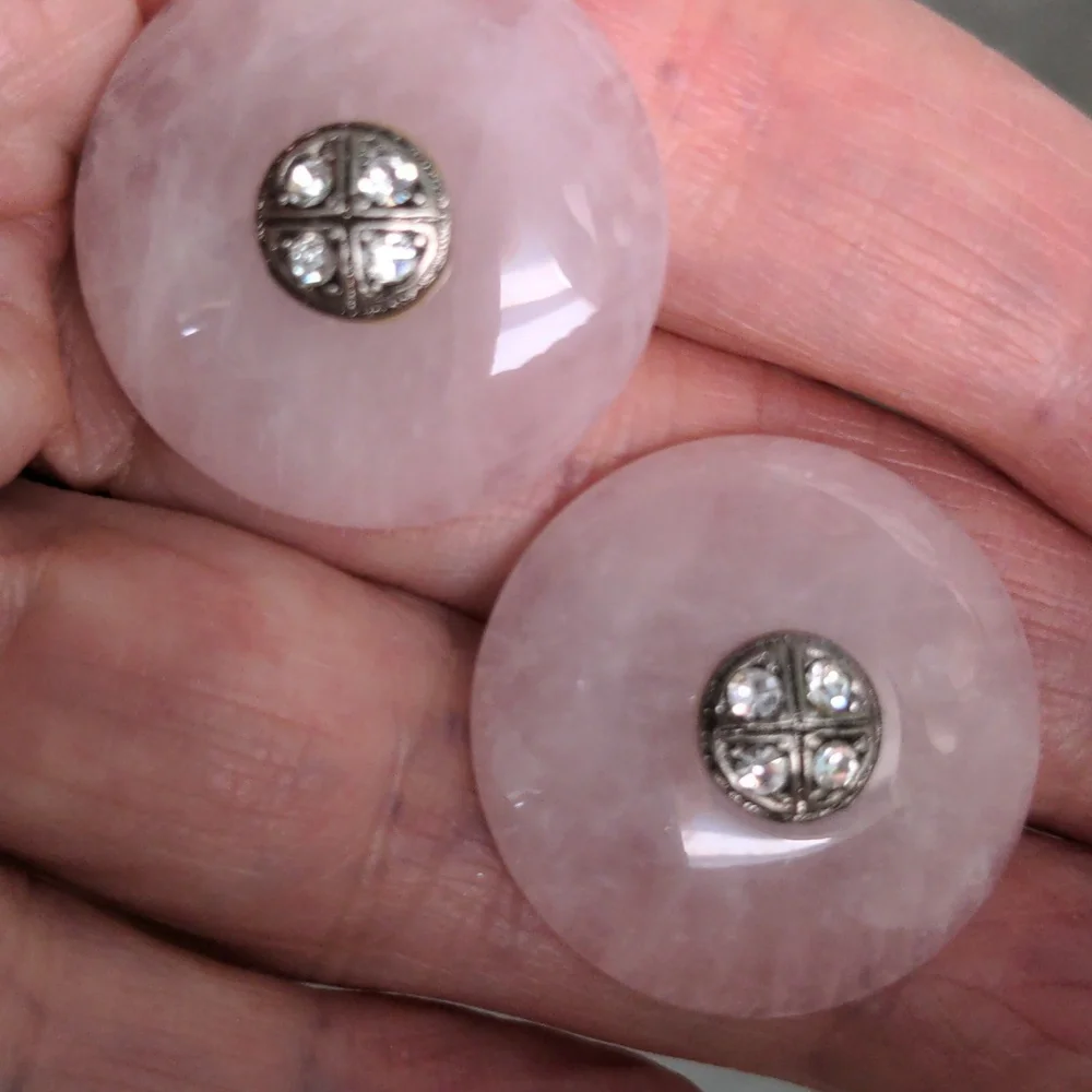 Rose Quartz Stud Earrings.  New,  Round With Crystal Accents, Pink, Macy's, NWT